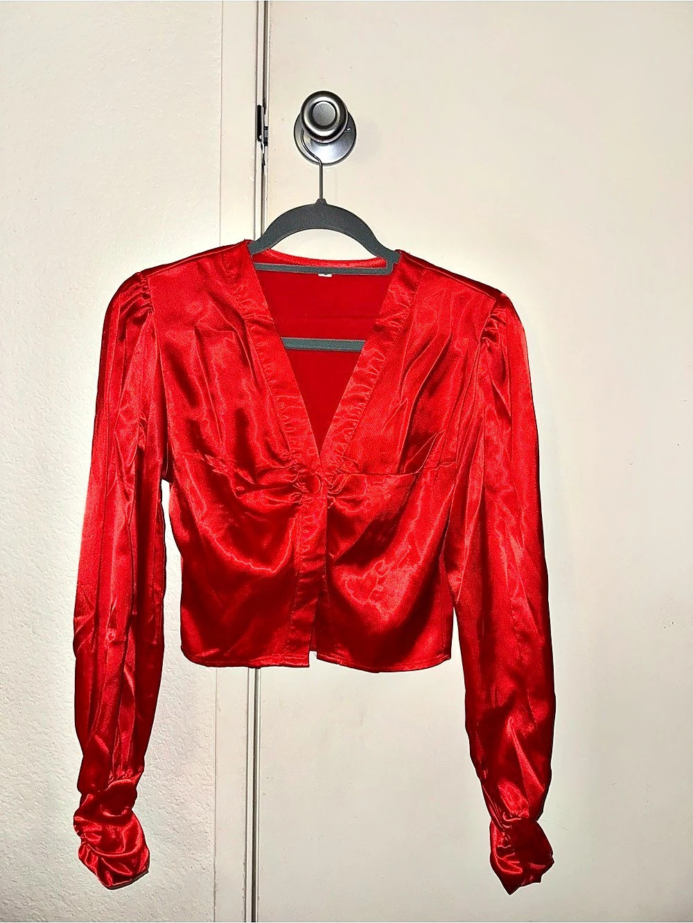 Red Velvet-Look Cropped Blouse Like New